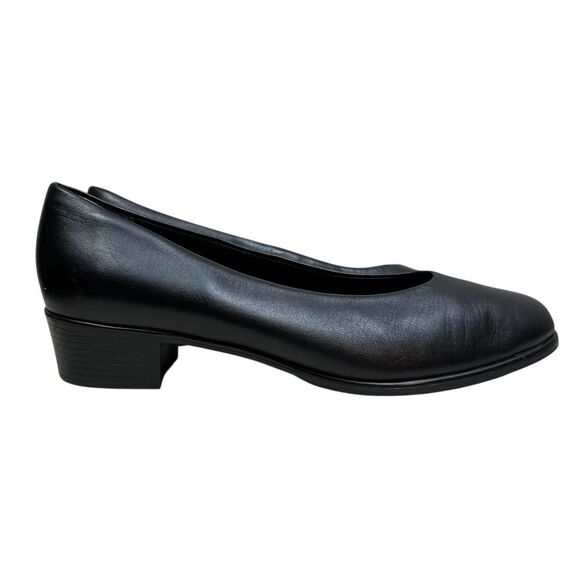 Munro American Womens Pumps Black Leather Low Block Heel Slip On Size 10N‎ - Picture 1 of 9